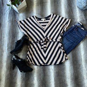 Nude and Black Stripped Monteau Blouse